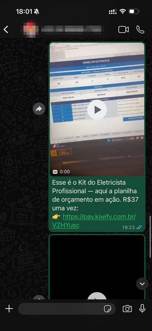 O robô manda o vídeo da planilha de orçamento e o link de pagamento
