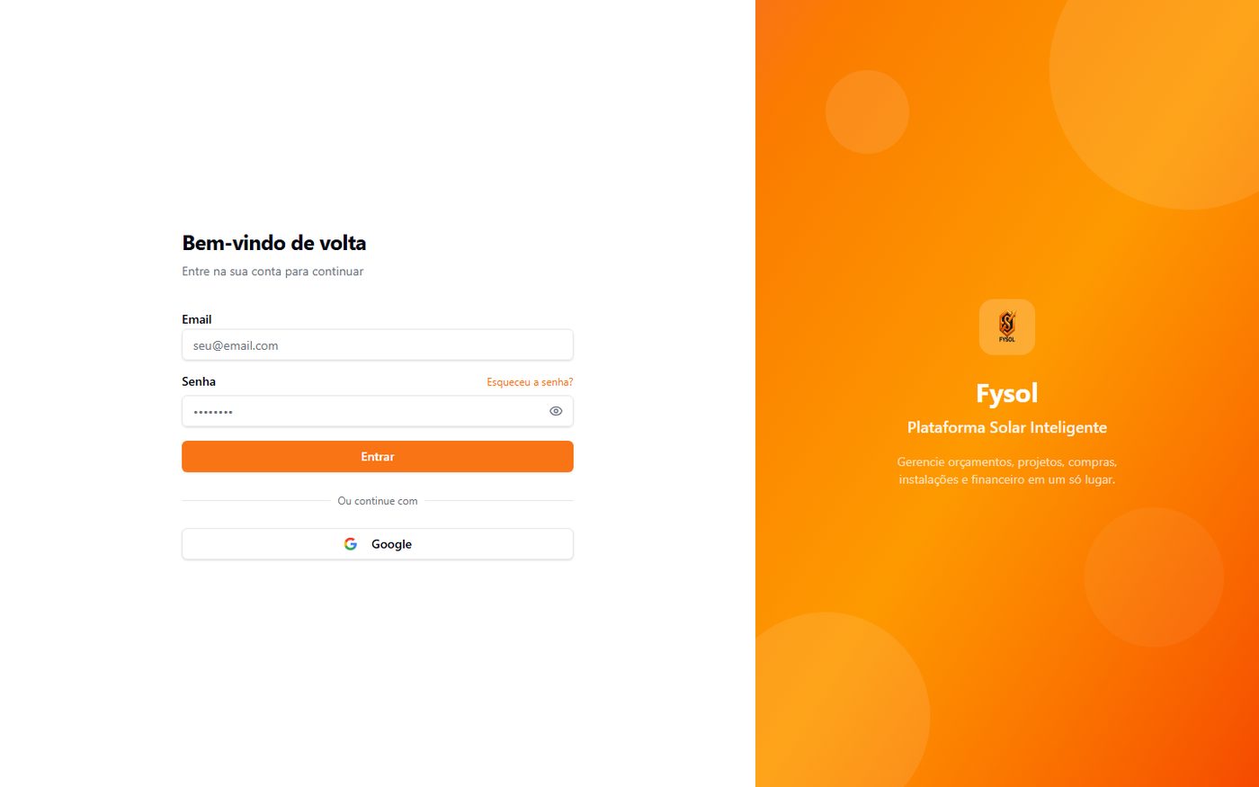 Tela de entrada da plataforma em produção