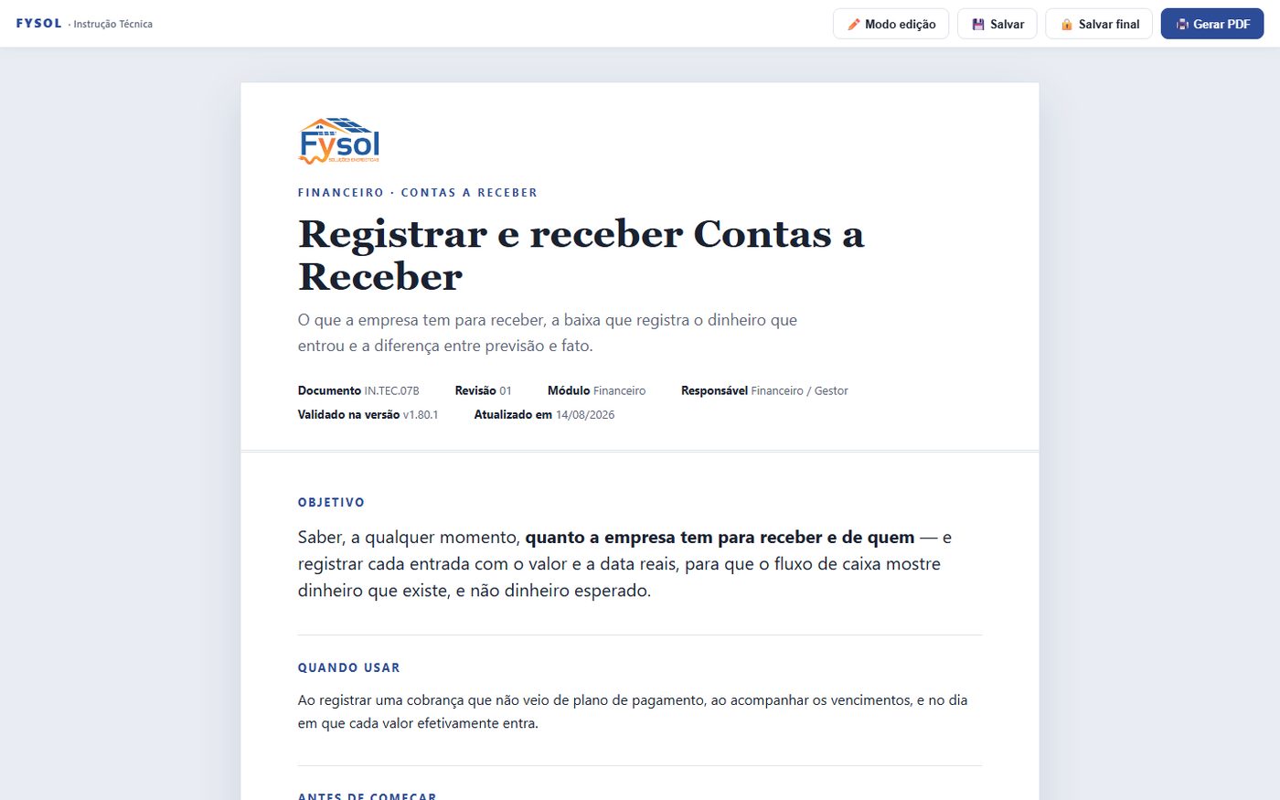 Instrução de contas a receber