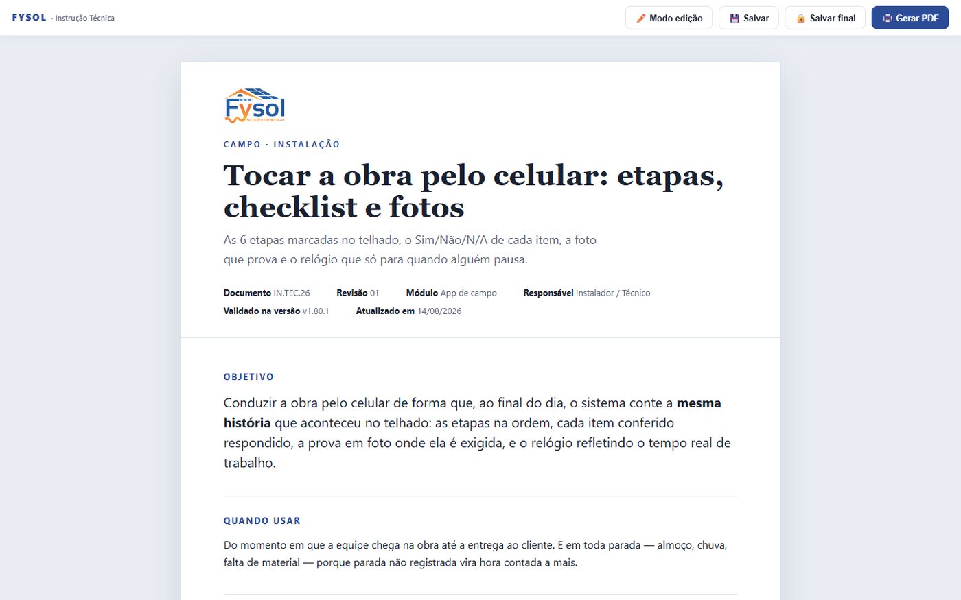 Instrução de acompanhamento de obra pelo celular
