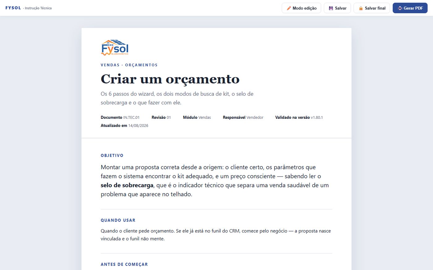 Instrução de criação de orçamento
