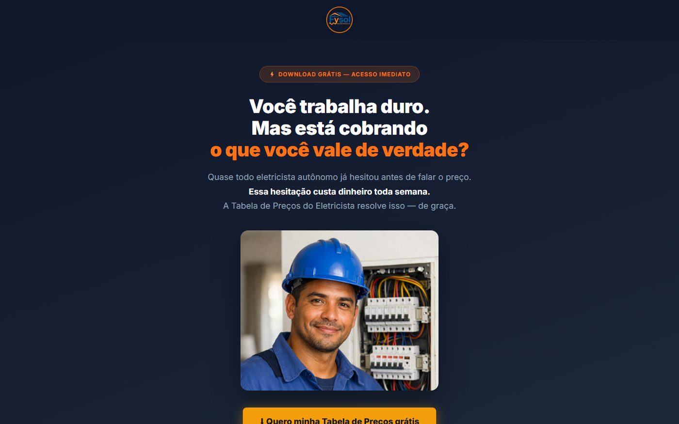 Landing page da tabela de preços