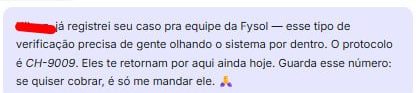 Mensagem ao cliente com o número do protocolo